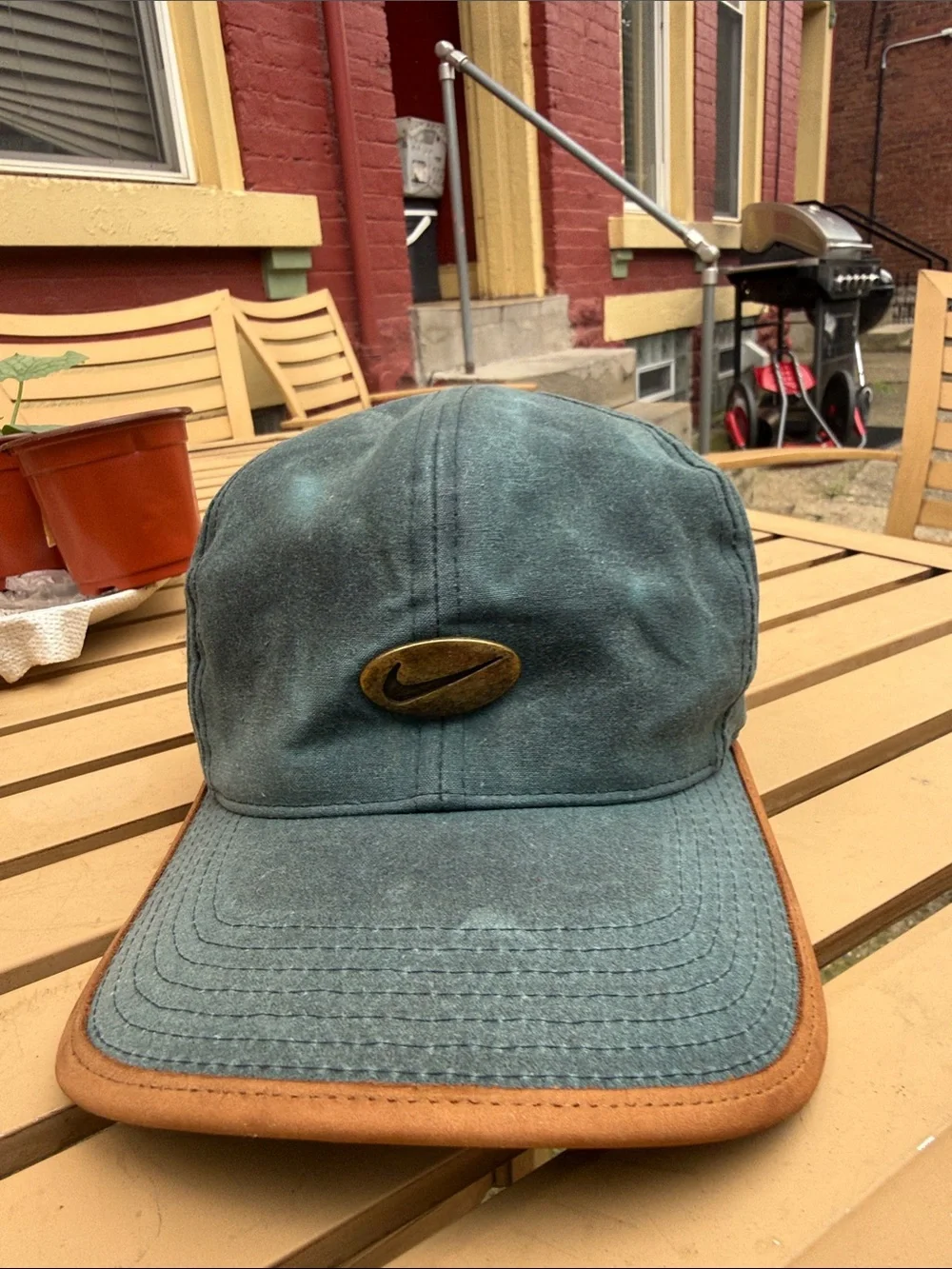 Vintage Nike Teal Golf Cap leather trim  Gold metal Swoosh
